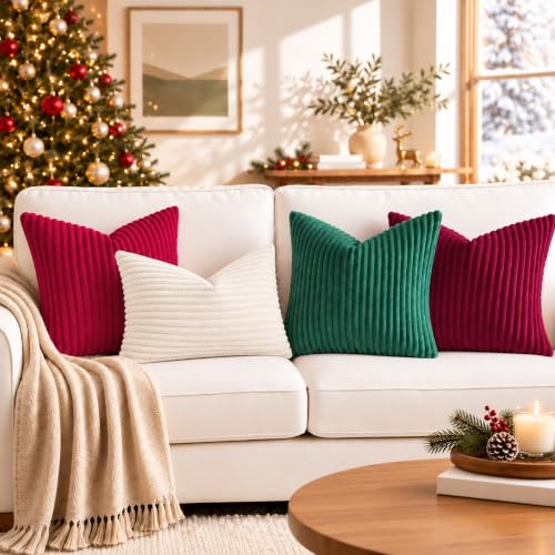 Simmore Christmas Soft Green Flannel Throw Pillow Covers 12X20 Set of 2