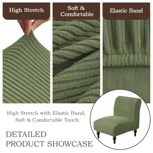Armless Accent Chair Cover Stretch Slipper Chairs Slipcover Removable Washable Armless Accent Slipper Chair Cover Protector for Living Dining Room Bedroom Hotel Set of 1 Olive Green