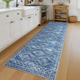 Washable Runner Rug 3x12 ft Runner for Hallway, Stonewashed Blue