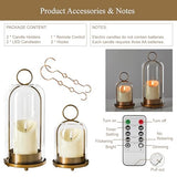 5"&4" Metal Candle Holder with Handmade Glass Dome in Brass & 2 Timer Candles, Set of 2 Versatile Hurricane Glass Candle Holders for Pillar Candles & Plants