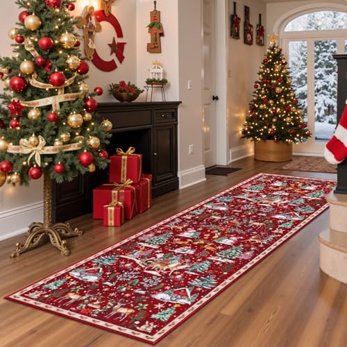 Christmas Runner Rug 2x6 Non Slip Washable Runners for Hallways Xmas Snowflake Holiday Decor Kitchen Rugs Soft Low Pile Indoor Throw Rug Carpet Laundry Room