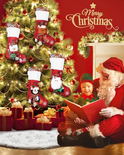 COOLWUFAN 48 Inches Faux Fur Christmas Tree Skirt for Xmas Tree Holiday Party Decorations White Plush Silver Sequin Snowflake (Silver)