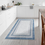 Bordered 3x5 Washable Rug,Modern Printed Area Rug for Entryway Non Slip Indoor, Blue Non Shedding Entryway Ultra Thin Carpet for Office Bedroom Living Room Decor