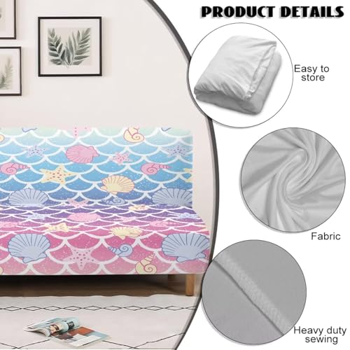 Xoenoiee Futon Slipcover Armless Futon Bed Sofa Cover Furniture Protector with Elastic Bottom, Soft and Washable Futon Covers for Sofa Bed, Mermaid Scale Starfish Shell Conch