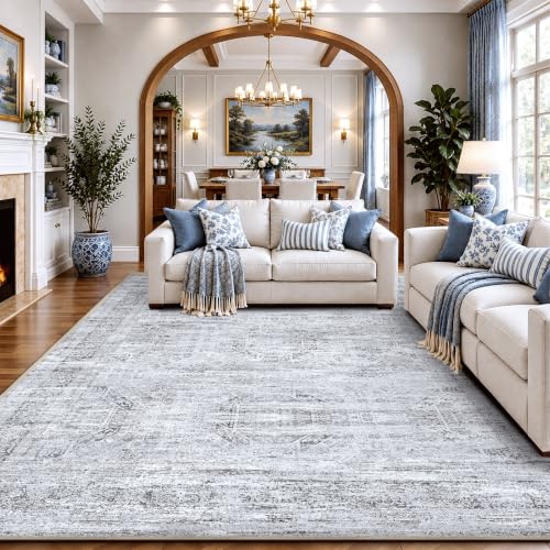 Area Rugs for Living Room Bedroom 10x12 Washable Non-Slip, Grey