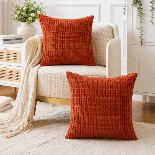 Pack of 2 Corduroy Decorative Throw Pillow Covers 18x18 Inch, Rust