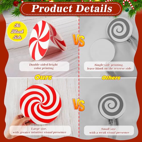 12Pcs Large Candy Christmas Tree Decorations Peppermint Lollipop Christmas Picks for Tree, 7.87" Red and White Candy Ornaments, Plastic Candyland Tree Topper for Xmas Holiday Party Vase Decor