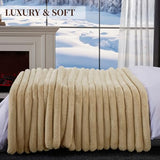 Faux Fur Throw Blanket, Thick 1000GSM Fluffy Cozy Throw Blankets for Bed, Luxury Plush Striped Warm Soft Blanket for Couch LivingRoom Home Decor & Gifts(50"x 70", Beige)