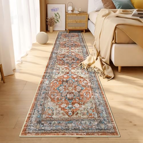 Runner Rug for Hallways Non Slip Washable Boho 2x8 Hallway Low Pile Throw Rugs Vintage Carpet Runners for Entry Way, Kitchen, Laundry Room, Bathroom