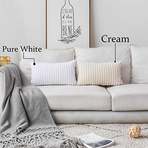 UGASA Velvet 12x20 Inch Lumbar Throw Pillow Cover, Both Sides Corduroy Striped, Soft Solid Decorative Rectangular Cushion Case for Couch/Bedroom/Car, 1 Piece, Cream