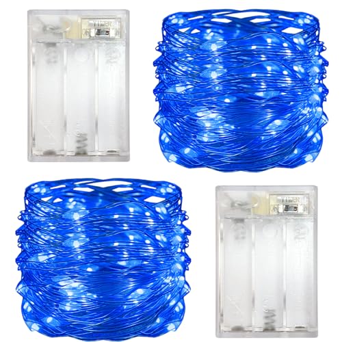 2 Pack with Timer Function Battery Operated Dewdrop Led Lights,Mini Fairy Lights for Home Parties Christmas/Halloween Holiday Decoration,6 Hours on/18 Hours Off,30 LEDs,10 Feet (Blue)