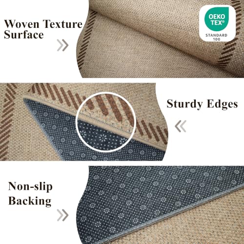 Washable 3x6 Runner Rug Neutral: Non Slip Faux Jute Bordered Geometric Rugs