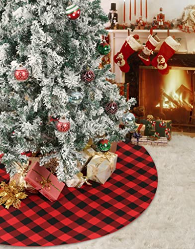 Tree Skirt 36 Inch Black Red Buffalo Plaid Christmas Decor Christmas Tree Skirts Buffalo Check Tree Skirting or Xmas Holiday Tree