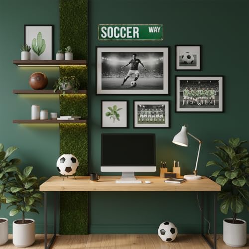 MOSM Soccer Way Metal Street Sign - Vintage Sports Wall Art - Retro 4" x 15" (0.8mm Thick) Al – lifestyle view