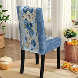 Dining Chair Slipcovers Rectangle Tablecloths Set of 7, Removable Chair Seat Covers Dust-Proof Stretch Dining Seat Slipcovers Washable Table Cover Protector, Blue Flower Print