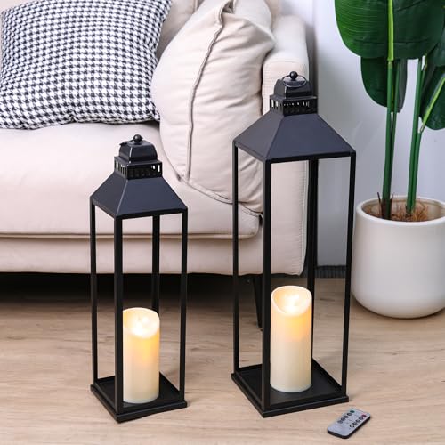 Large Lanterns Decorative Outdoor Indoor, 23" 19" Floor Lantern with Candle