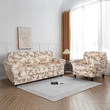 SearchI Stretch Sofa Cover Printed Couch Cover, Floral Pattern 3 Pieces Loveseat Slipcover with 2 Separate Cushion Cover, Washable Furniture Protector for Living Room(Loveseat, Yellow+Flower)