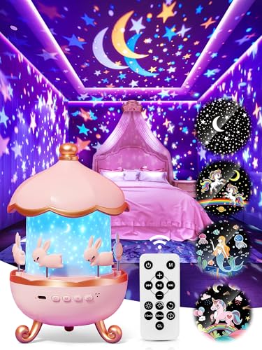 Carousel Night Light for Kids,15 Music+15 Films+315 Colors Star Projector for Kids Night Light Projector,360°+Remote+1200mah Unicorn Toys for Girls Room Decor,Autism Toys,Toddler Gifts for Girls Baby