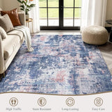 Sasttie 4x6 Washable Area Rug, Modern Abstract Carpet, Pink & Blue