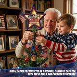 Lighted 4th of July Star Tree Topper, LED USA 250th Anniversary Wooden Patriotic Star Treetop Decoration, Battery Operated American Flag Star for Christmas Tree Independence Day Party Decor