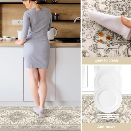 2x8 Boho Washable Kitchen Runner Rug with Non Slip Rubber Backing