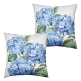 Blue Hydrangea Pillow Covers 18x18 Set of 2 Spring Summer Decorative Pillow Covers Flower Throw Pillow Case Square Cotton Linen Cushion Case for Outdoor Living Room Couch Sofa