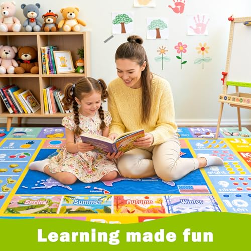 Kids Rugs for Playroom - Soft & Non-Slip 7x9 Feet Educational Rug for Learning ABC Alphabet, Numbers, Shapes & Map, Washable Classroom Rug for Toddler Nursery & Kids Room Decor