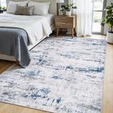 Area Rug Living Room Rugs: 5x7 Large Soft Indoor Carpet Modern Abstract Rug with Non Slip Rubber Backing for Under Dining Table Nursery Home Office Bedroom White Gray Blue