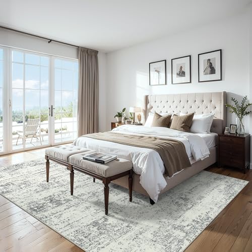 8x10 Area Rugs for Living Room - Washable Rug Modern Abstract Soft Large Neutral Non-Slip Carpet Indoor Floor Stain Resistant Thin Carpets for Bedroom Dining Room Farmhouse Nursery Home Office Grey