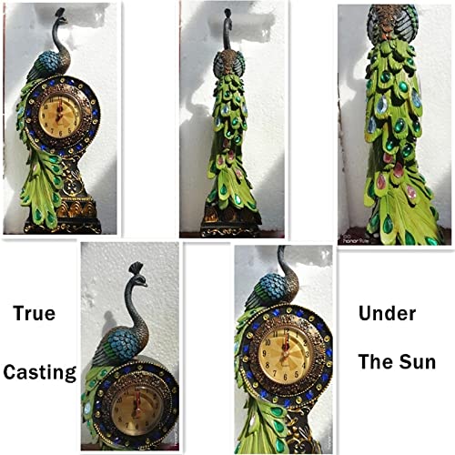Table Clock Resin Cafts Tropical Flavor Peacock Clock Home Decor Ornament