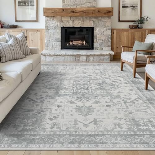 5X7 Washable Area Rug for Living Room, Light Grey