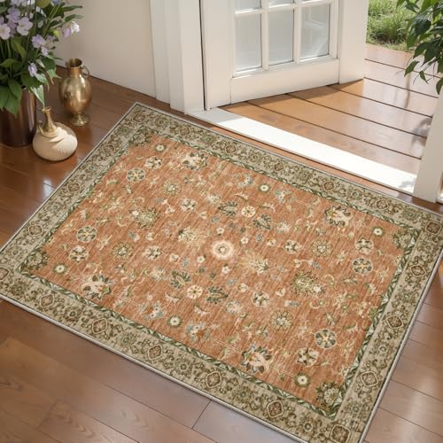 Tangsoo Small 2x3 Washable Entryway Rug,Vintage Terracotta Rug Non Slip
