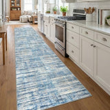KOZYFLY Modern Washable Rug Runner 2.6x16 Hallway Stair Runner Blue Beige
