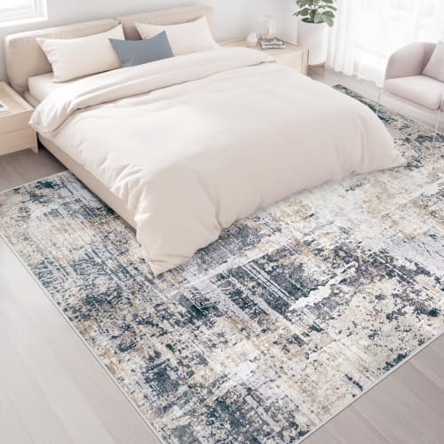 Area Rugs 8x10 Living Room: Washable Rug Modern Abstract Large Rugs Soft Non Slip Neutral Rug Stain Resistant Indoor Carpet for Bedroom Kitchen Dining Room Home Office Rugs(Black Brown,8'x10')
