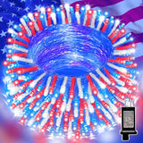 LAMPHOME Red White and Blue Patriotic String Lights, 66ft 200LED 4th of July Lights Plug in, 16 Modes with Timer Outdoor String Lights for Independence Day Memorial Day Patriotic Tree Holiday Decor