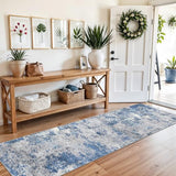 2x8 Washable Non-Slip Hallway Runner Rug – Modern Coastal Abstract Neutral Stain-Resistant Low-Pile Carpet Runner for Kitchen Entryway Bedroom Bathroom (Blue Ivory Grey,2x8)