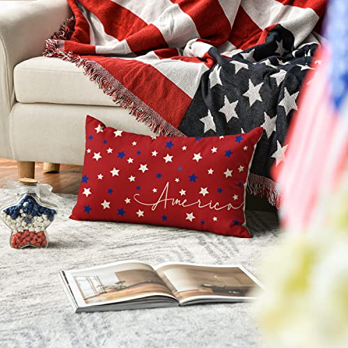 AVOIN colorlife 4th of July Patriotic Throw Pillow Cover, 12 x 20 Inch Independence Memorial Day America Stars Cushion Case for Sofa Couch