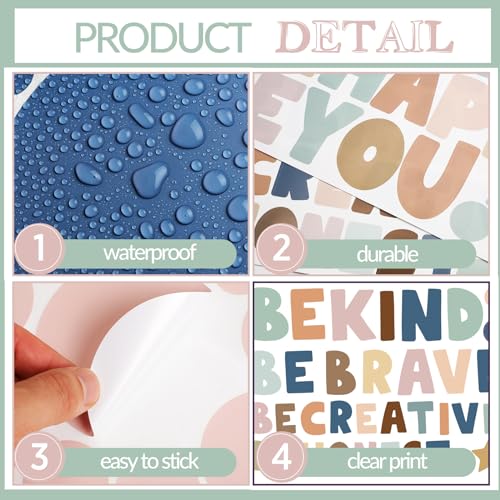 TaoBary 332 Pieces Polka Dots Wall Decals for Classroom Kids Wall Sticker Inspirational Circle Phrases Decal Sticker Letter Be Thankful, Be Brave Decal for Classroom Nursery Playroom(Boho)