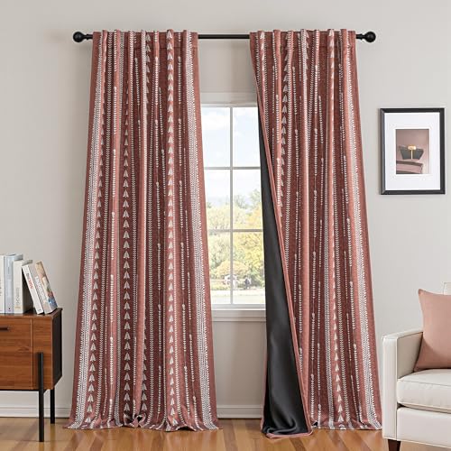 MEETSKY Boho Terracotta 95% Blackout Curtains - 84 Inch Long Rustic Western Decorative Patterned Rust Burnt Orange Farmhouse Drapes for Bedroom Living Room, Back Tab, 50" Wide, 2 Panels