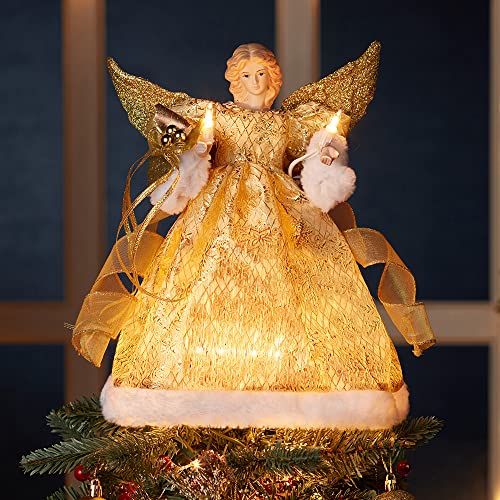 Kurt Adler UL 10-Light 12-Inch Gold Dress Angel Treetop