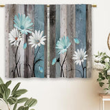 Teal Farmhouse Daisy Kitchen Curtains Wooden Flower Small Short Cafe Window Curtains Rustic Floral Butterfly Country Bathroom Drapes Treatment Tier Curtains 2 Panels (27.5x39 Inch)