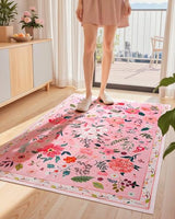 Floral Area Rug for Bedroom, Machine Washable 3x5 Pink Throw Rugs
