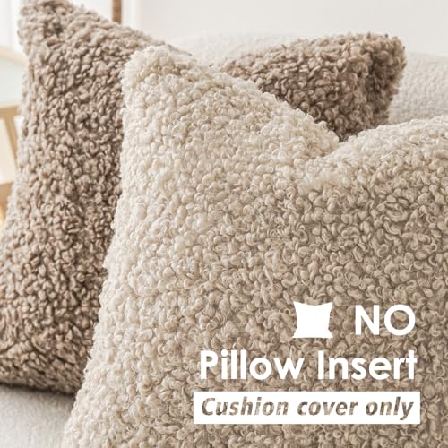 Foindtower Curly Boucle Faux Fur Lumbar Throw Pillow Covers 12x20 Oatmeal