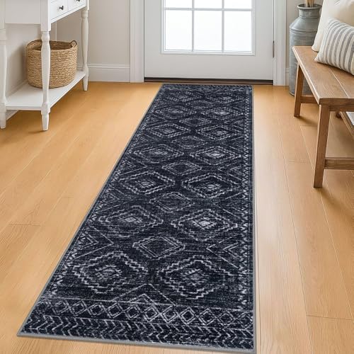Washable Runner Rug 2x6 ft Hallway Runners, Blue-Black