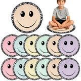 12Pcs Smiley Face Carpet Circle Seats for Classroom Decor 16 Inch Non Slip Floor Cushions Smiley Composition Notebook Classroom Rug Round Floor Mat for Preschool Kindergarten Reading Playing Area