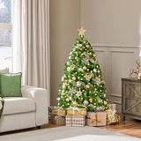 Yaheetech 4.5ft Pre-lit Artificial Christmas Tree with Incandescent Warm White Lights, Flocked Full Prelighted Xmas Tree with 340 Branch Tips, 150 Incandescent Lights & Foldable Stand, Pure Green