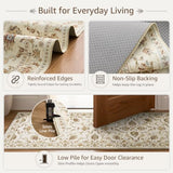 JINCHAN 8ft Traditional Floral Round Rug, Washable Rug, Oatmeal Rust