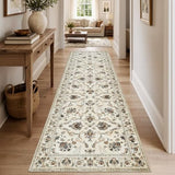 jinchan 3x10 Traditional Floral Rug, Washable Rug Runner, Beige Slate