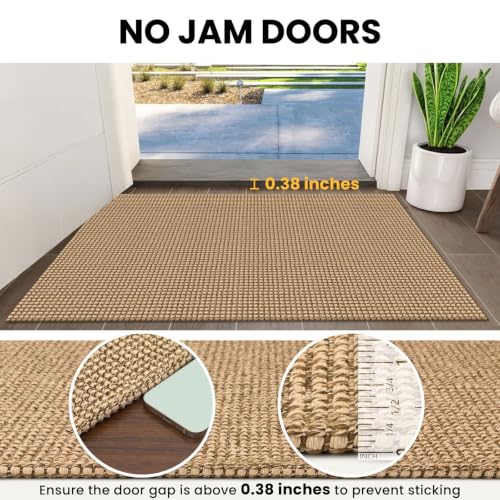 Washable Runner Rug 2.6x8 Non Slip Rubber Backed Wide Hallway Runner Entryway Runner Indoor, Kitchen Rugs Woven Cotton Floor Carpet for Hall Bedroom, Orange/Tan/Brown