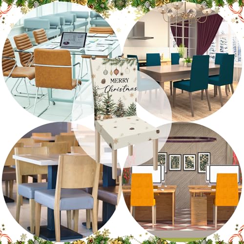 Ganeen 6 Pcs Christmas Chair Covers Merry Christmas Chair Back Cover Stretch Xmas Seat Protector Washable Xmas Dining Seat Protector Slipcover for Dining Room Kitchen Holiday Party (Pine Cone Style)